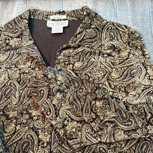 Jones New‎ York Country Petite 16P Women's Paisley Velvet Blazer Jacket Brown